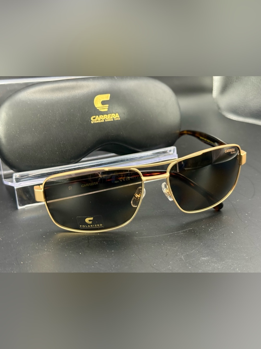 Carrera Polarized Matte Gold Sunglasses — Black Details New With Tags